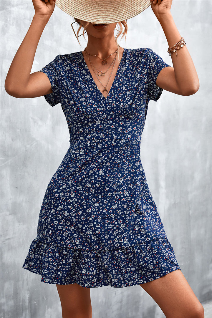 Damen Sommerliches Minikleid mit floralem Design und verspieltem Saum Drune