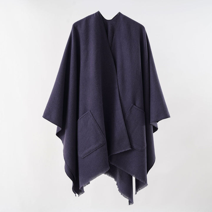 Damen Oversize-Capeponcho aus Wollmix mit Kapuze und Eingrifftaschen Drune