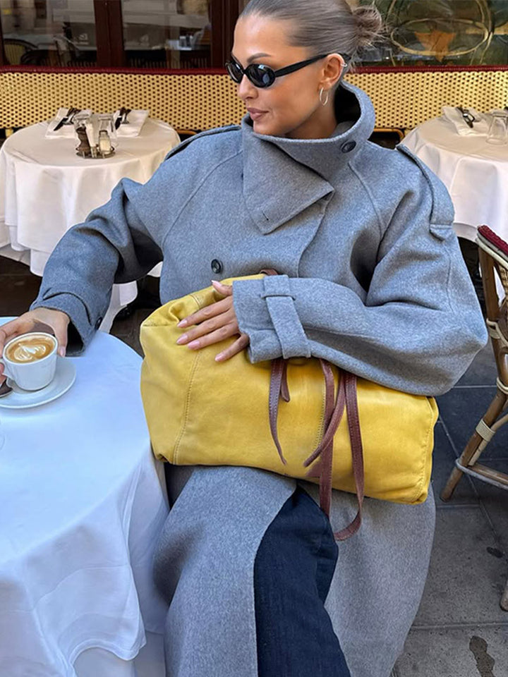 Damen Oversize Mantel aus Wollmix mit hohem Stehkragen und asymmetrischer Knopfleiste Drune
