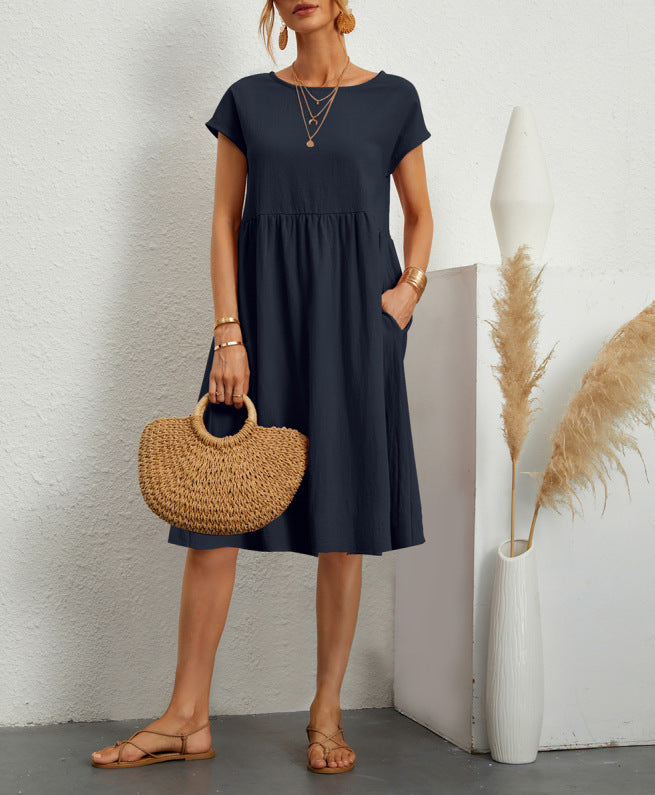 Damen Freizeitleinenkleid mit leichtem Schnitt und Taschen Drune