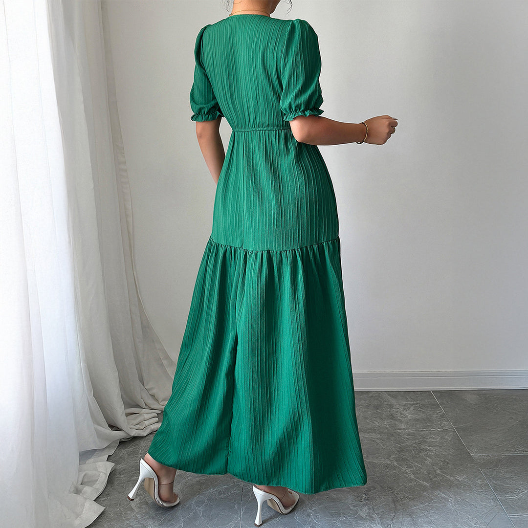 Damen Maxi-Jumpsuit mit gerafften Ärmeln und schwingendem Rock Drune