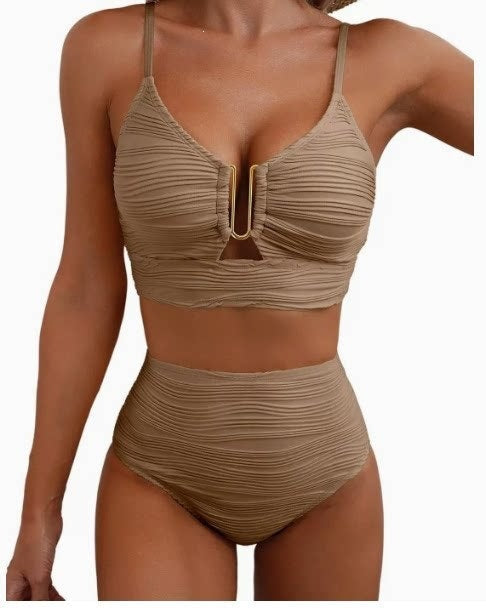 Damen Hochgeschnittener Bikini mit Raffungen Drune
