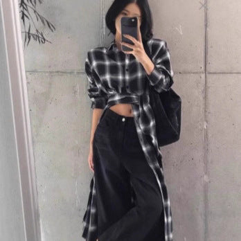 Damen Langes Karo-Hemd im Oversize‑Cut mit Taillen-Knotendetail und Seitenschlitzen Drune