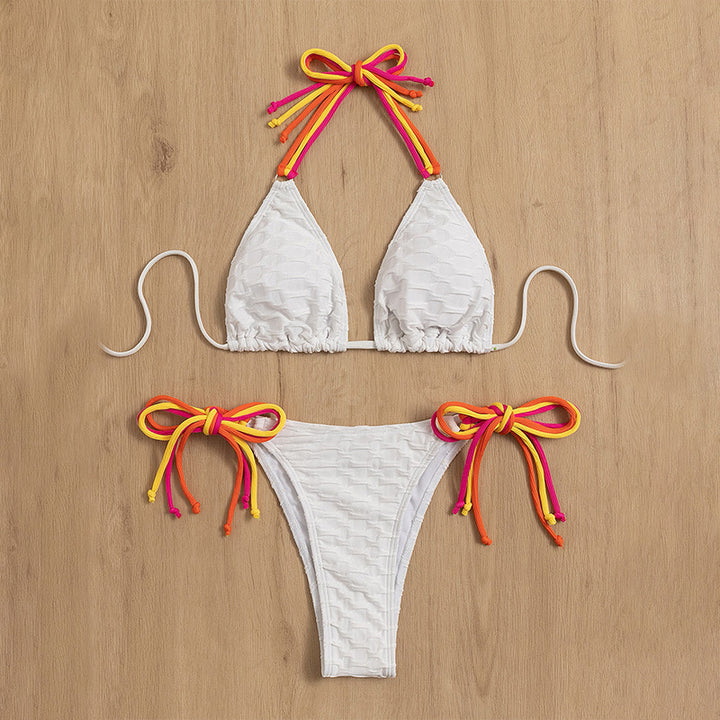 Damen Triangel-Bikini-Set mit farbenfrohen Schnürbändern Drune