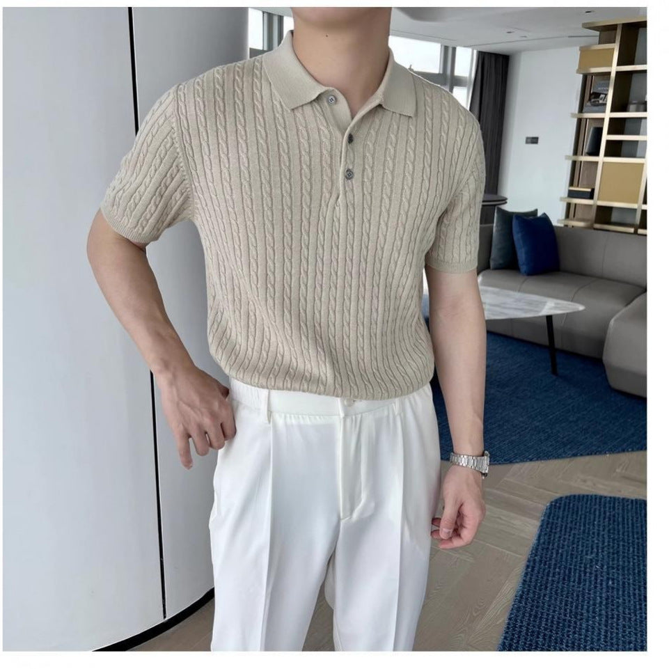 Herren Modisches Kurzarmstrickpoloshirt Drune