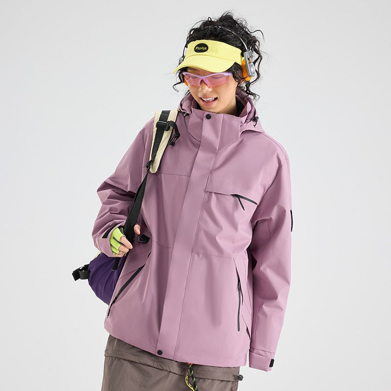 Herren Wasserdichte Outdoor-Softshelljacke mit Kapuze, hohem Stehkragen & Reißverschlusstaschen Drune