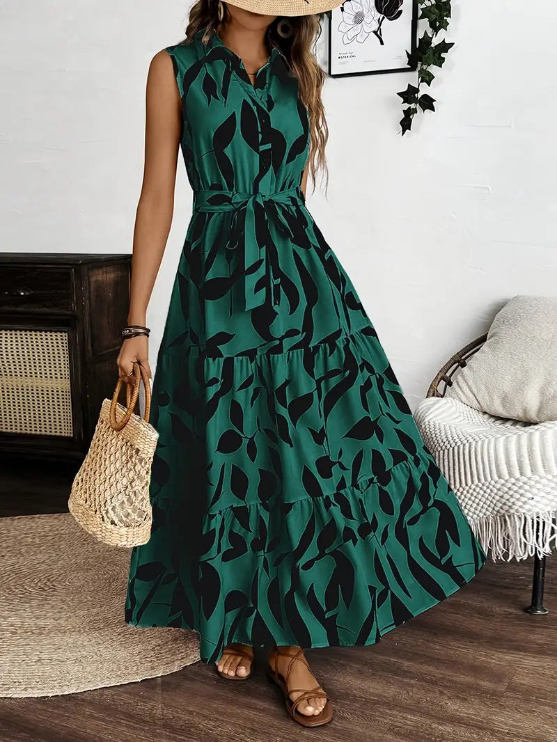 Damen Hemdkleid mit Bindeband und voluminösem Rock Drune