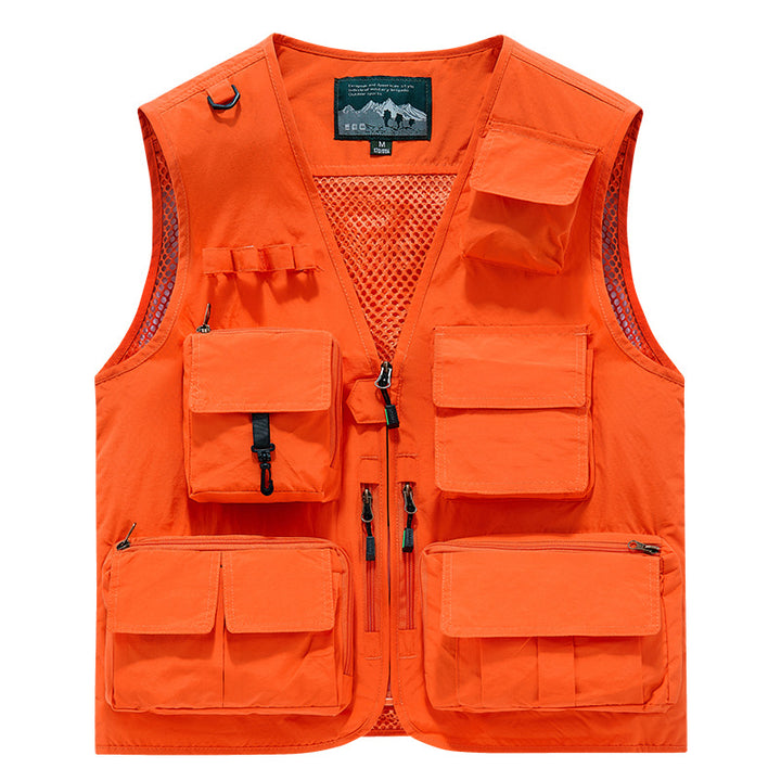 Herren multifunktionale Angler- und Utility‑Weste mit zahlreichen Reißverschluss- und Kletttaschen sowie Mesh-Innenfutter Drune