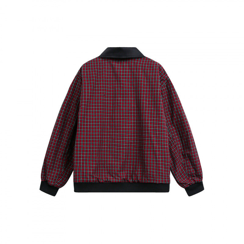 Unisex Wende-Reißverschlussjacke mit kariertem Muster und glatter Rückseite Drune