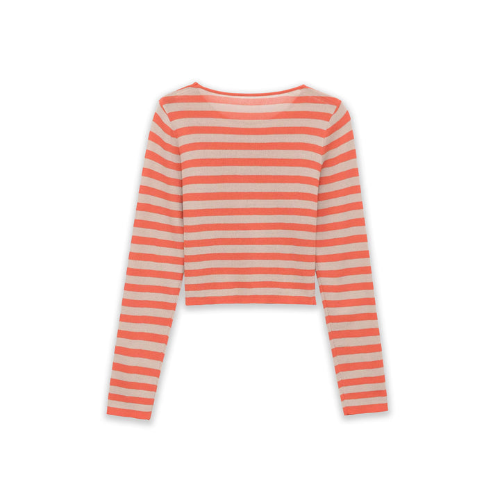 Damen Gestreifter Cropped-Feinstrickpullover mit U-Boot-Ausschnitt Drune