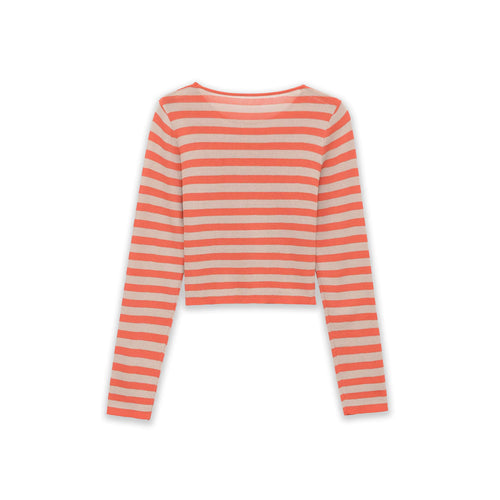 Damen Gestreifter Cropped-Feinstrickpullover mit U-Boot-Ausschnitt Drune