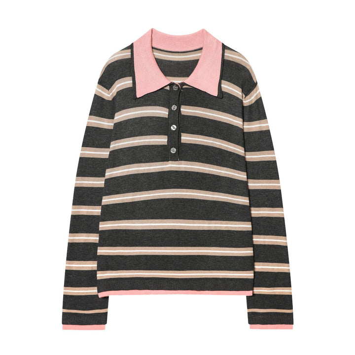 Damen nan taillierter Strick-Polo mit Kontrastkragen und durchgehender Knopfleiste Drune