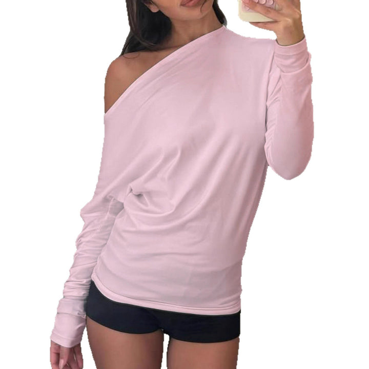 Damen nan asymmetrisches Off-Shoulder Longsleeve mit taillierter Silhouette und Daumenloch-Ärmeln Drune