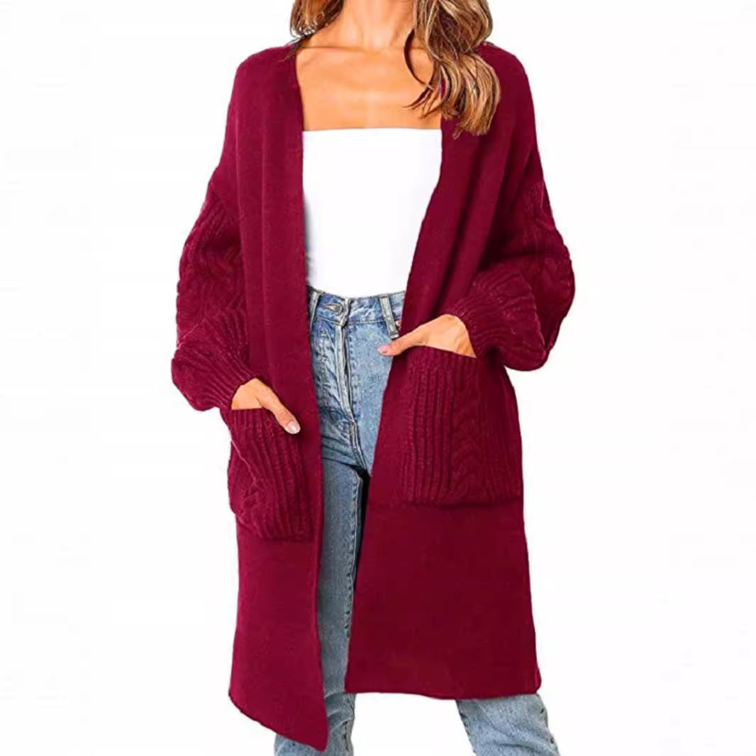 Damen Großer Strickcardigan mit Zopfmuster und praktischen Taschen Drune
