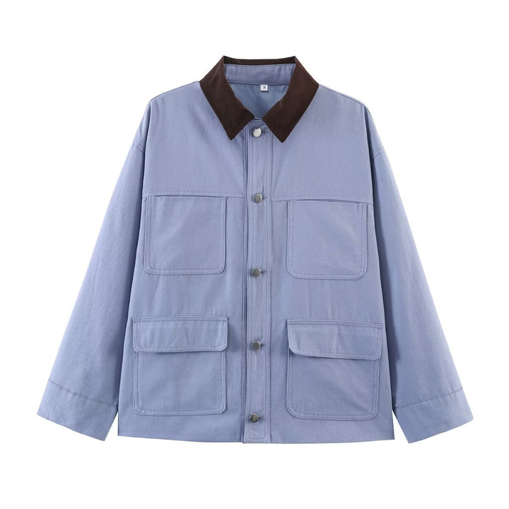 Damen nan oversize Fieldjacke mit Kontrastkragen und mehreren aufgesetzten Taschen Drune