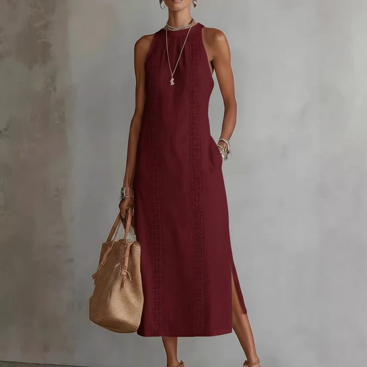 Damen Elegantes Sommer-Maxi-Kleid mit Spitzenapplikation und seitlichem Schlitz Drune