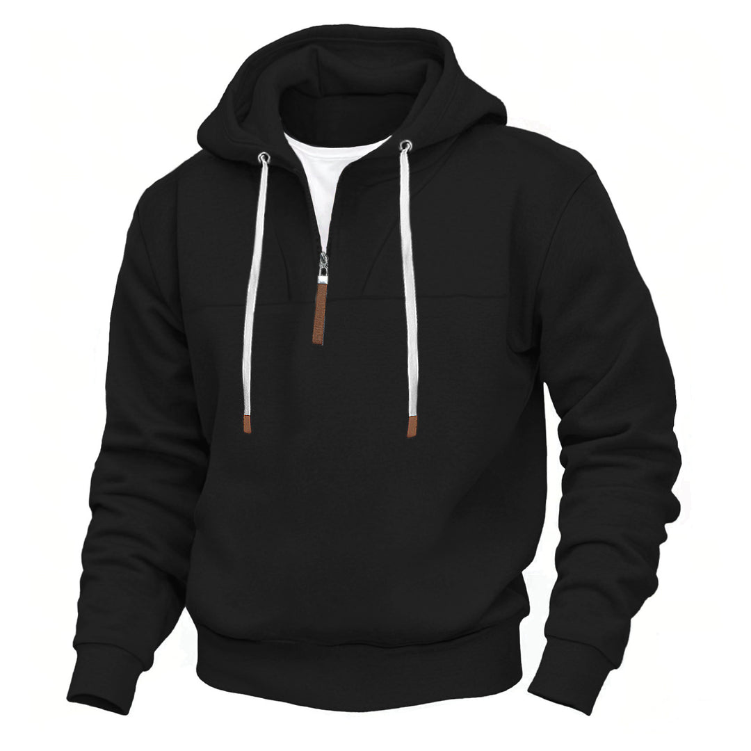 Herren nan Kapuzenpullover mit halbem Reißverschluss, weichem Innenfutter und Leder-Details Drune