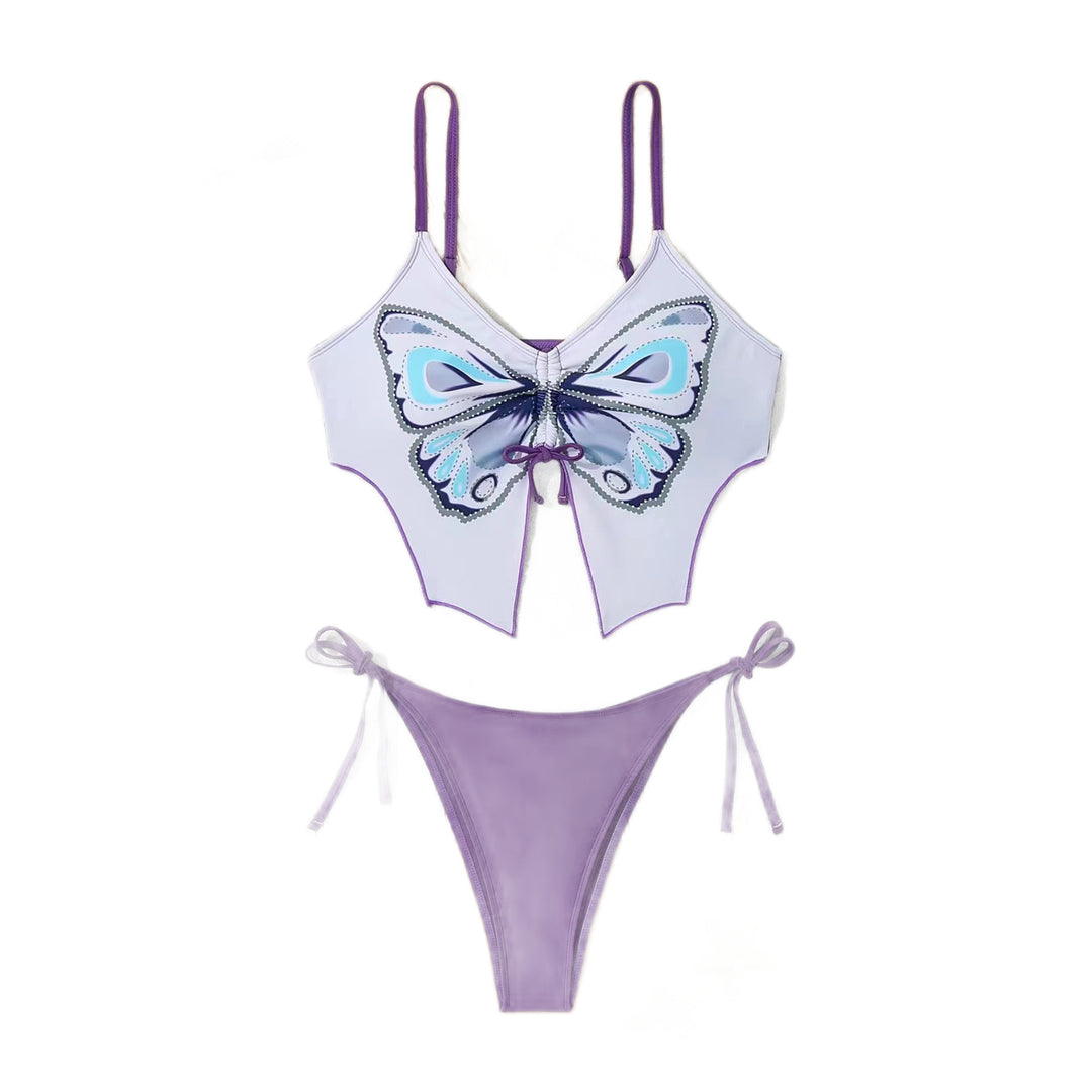 Damen Verspieltes Bikini-Set mit buntem Schmetterlingsdesign Drune