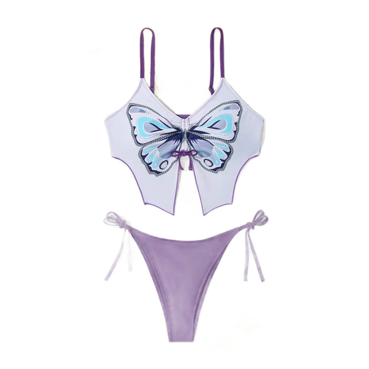 Damen Verspieltes Bikini-Set mit buntem Schmetterlingsdesign Drune