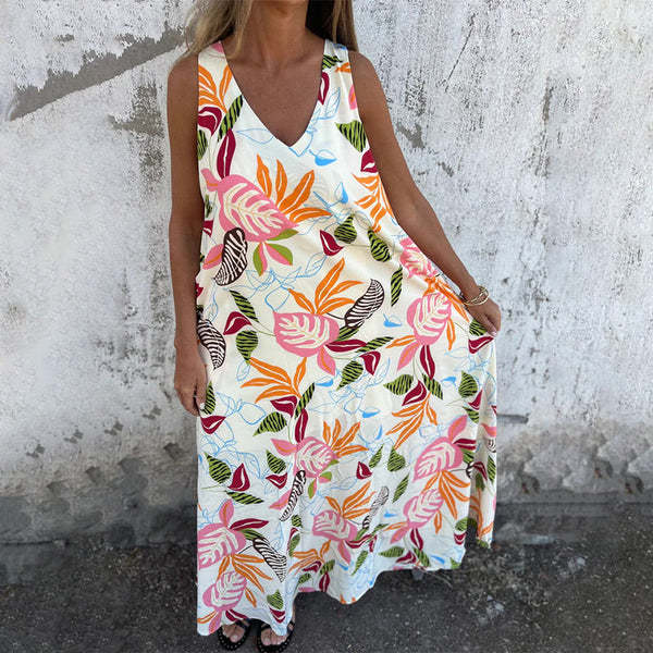 Damen luftiges Maxikleid mit floralem Muster und praktischen Taschen Drune