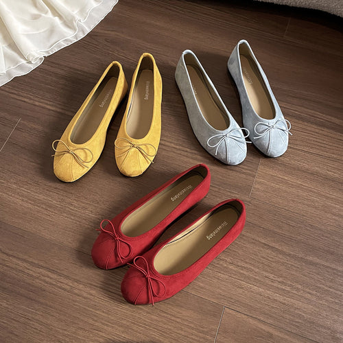 Damen elegante Ballerinas mit zartem Schleifenakzent und weichem Obermaterial Drune