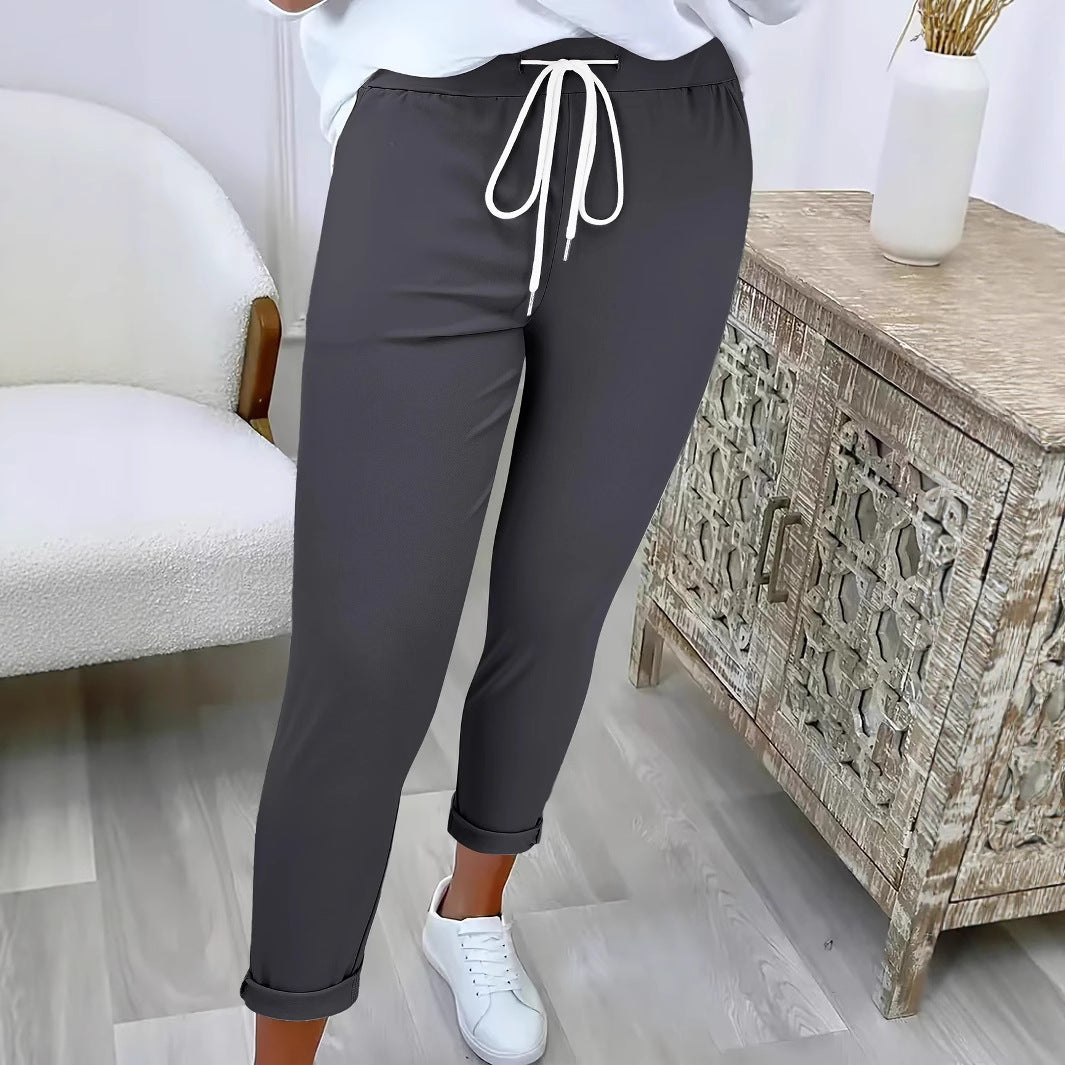 Damen Schmale Jogginghose mit hohem Komfortbund, Kordelzug und schmalem Knöchelabschluss Drune