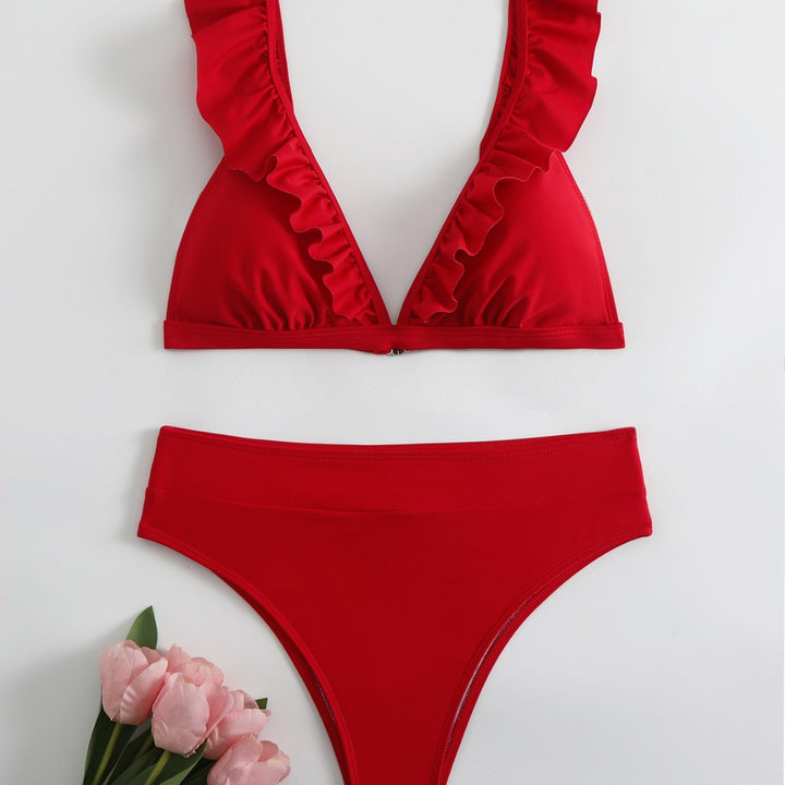 Damen Raffiniertes Triangel-Bikini-Set mit Rüschendetails Drune