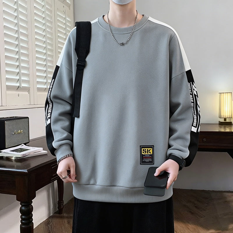 Herren Oversize‑Sweatshirt mit kontrastierenden Ärmeln, Rundhalsausschnitt & Labelpatch Drune