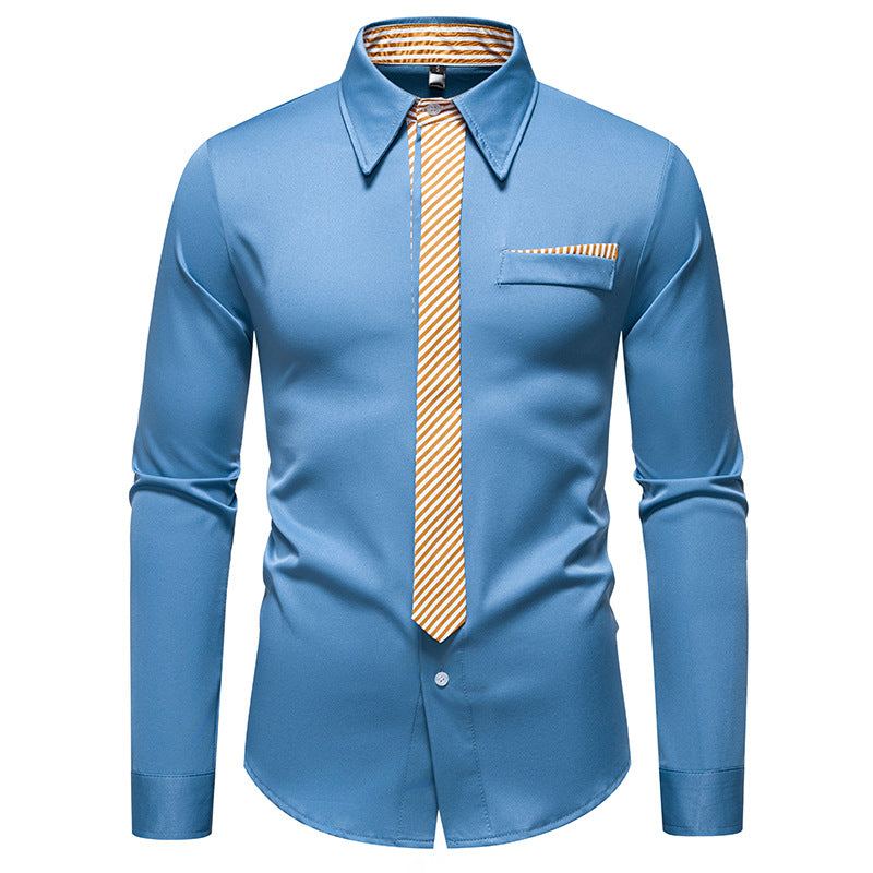 Herren Slim-Fit Businesshemd mit integrierter Krawatten-Optik und Brusttasche Drune