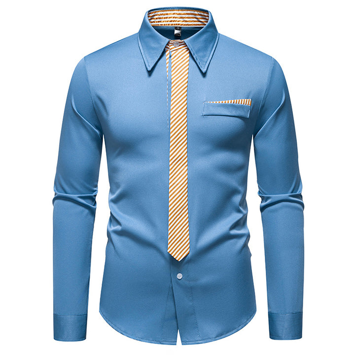 Herren Slim-Fit Businesshemd mit integrierter Krawatten-Optik und Brusttasche Drune