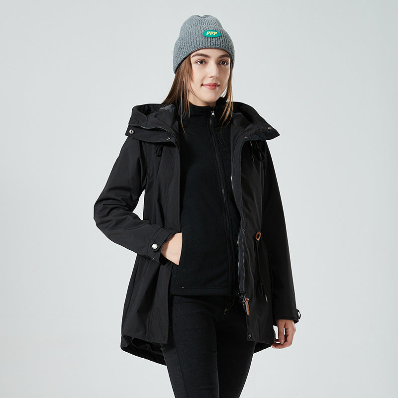 Damen Wasserabweisende taillierte Parka-Jacke mit Kapuze und Kordelzug Drune