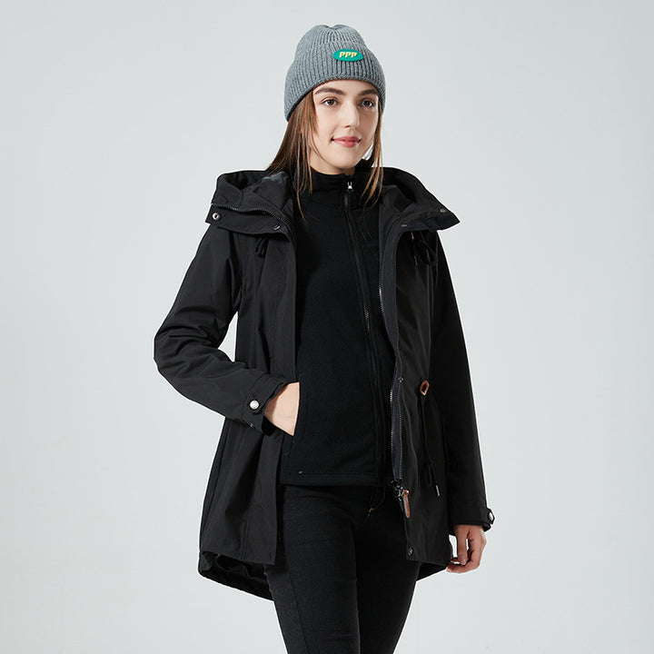 Damen Wasserabweisende taillierte Parka-Jacke mit Kapuze und Kordelzug Drune