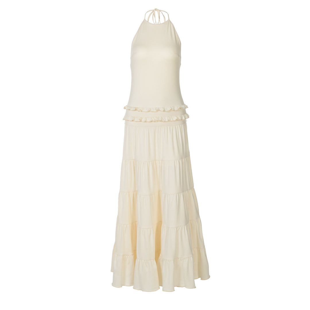 Damen Maxi-Kleid mit feinen Rüschendetails Drune