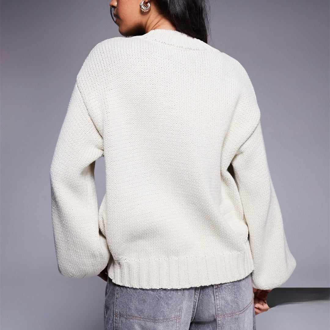 Damen Kurzgeschnittener Knopf-Cardigan mit Ballonärmeln und gerippter Blende Drune
