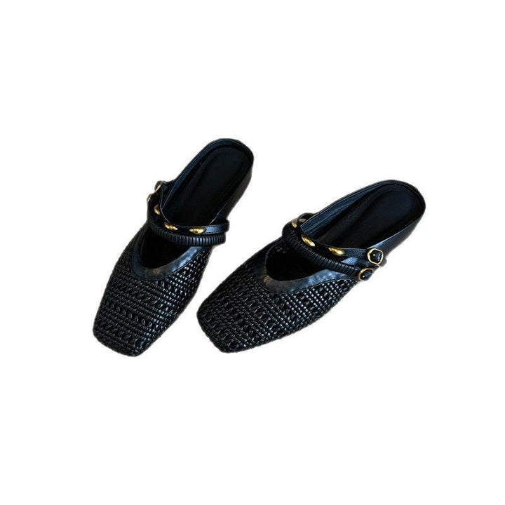 Damen Geflochtene Mule-Slipper mit quadratischer Zehenpartie und doppelt verstellbarem Riemen Drune
