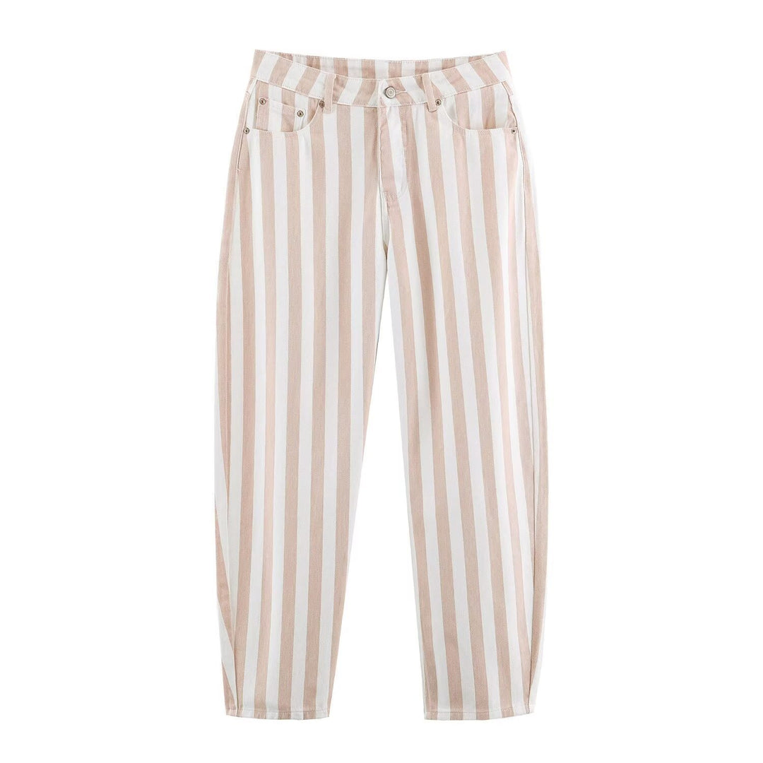 Damen Gestreifte High-Waist-Hose mit geradem Bein Drune