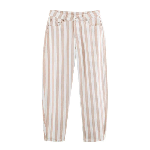 Damen Gestreifte High-Waist-Hose mit geradem Bein Drune