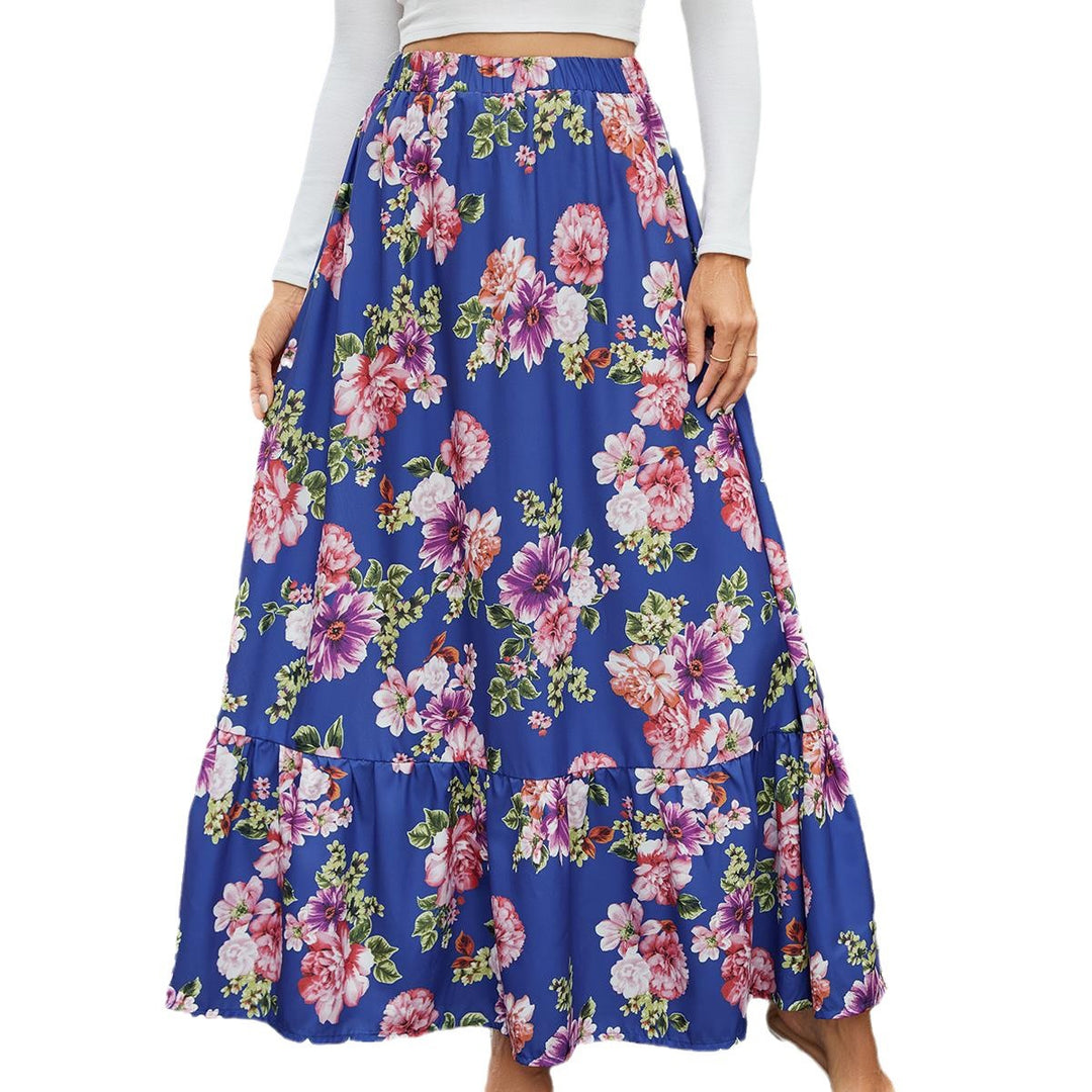 Damen Maxi-Rock mit floralen Volantdetails und elastischem Bund Drune