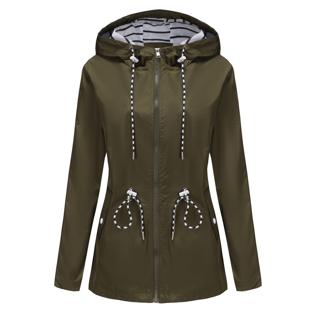 Damen nan leichte wasserdichte Parka Regenjacke mit Taillen-Kordelzug Drune