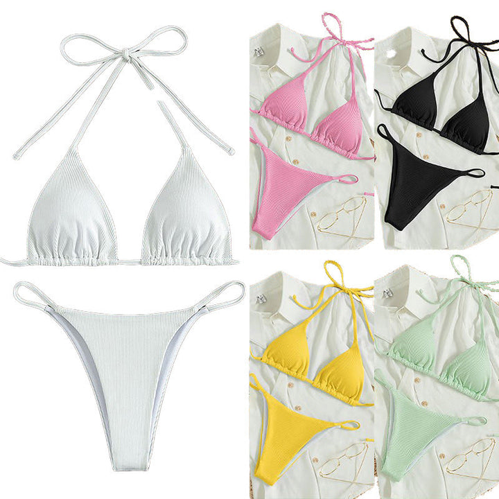 Damen Triangel-Bikini mit verstellbaren Bändern und rippierter Textur Drune