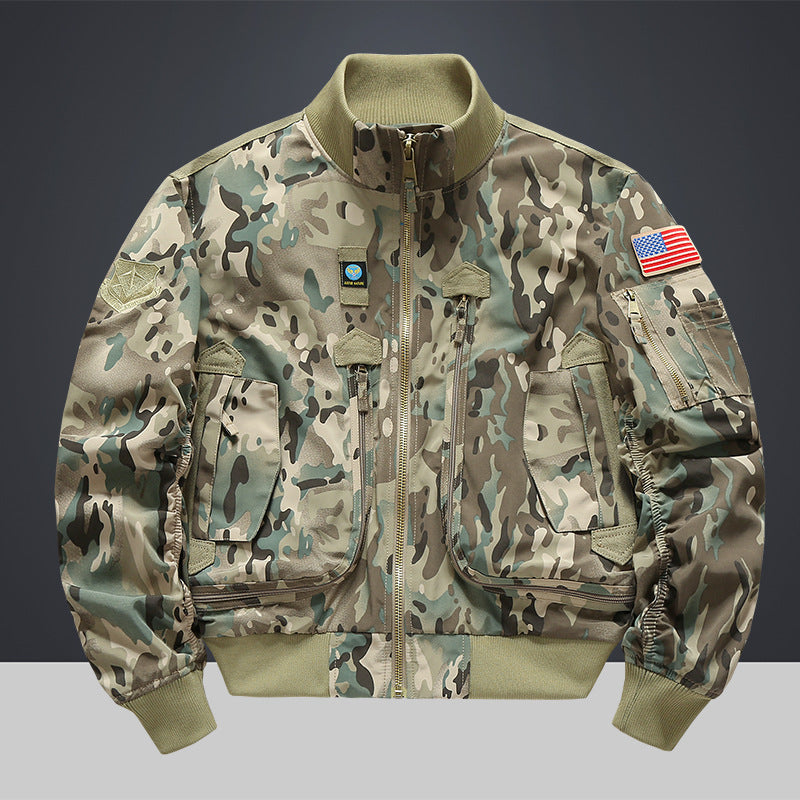Herren Camouflage-Bomberjacke im Fliegerstil mit Mehrfach-Taschen und Strickbündchen Drune