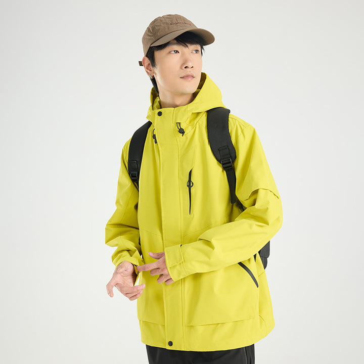 Herren Leichte atmungsaktive zweilagige Regen‑Softshelljacke mit verstellbarer Kapuze und Brusttasche Drune