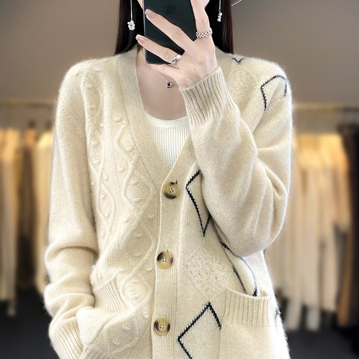 Damen Kuscheliger Oversize-Cardigan mit Ajour‑ und Rautendetail Drune