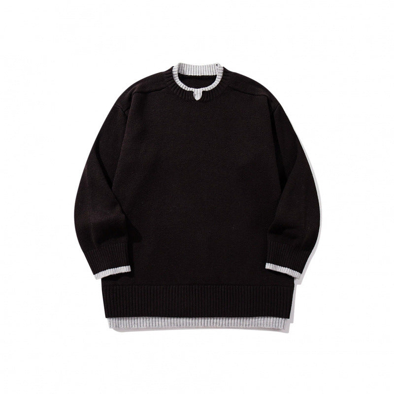 Unisex Relaxed-Fit Feinstrick-Pullover mit Kontrastbündchen und verlängertem Rippenbund Drune