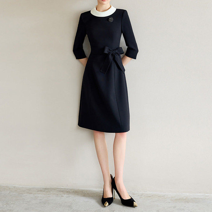 Damen Elegantes Midikleid mit Taillengürtel Drune