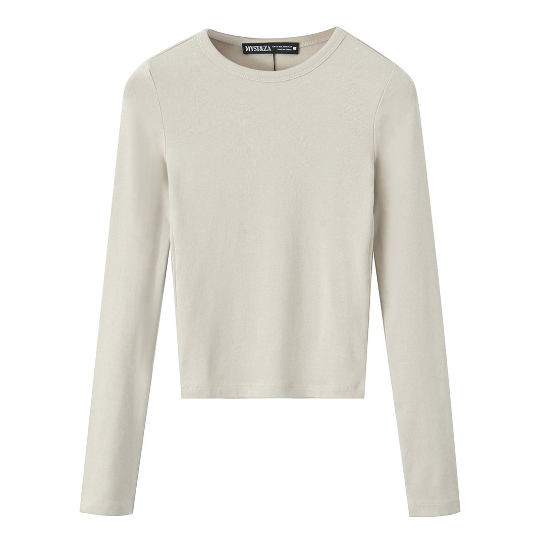 Damen Gestreiftes Cropped-Langarmshirt mit Rundhalsausschnitt Drune