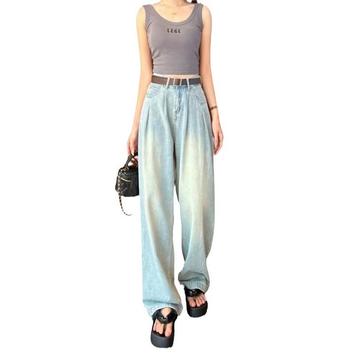 Damen Weit geschnittene Jeanshose mit hohem Bund Drune