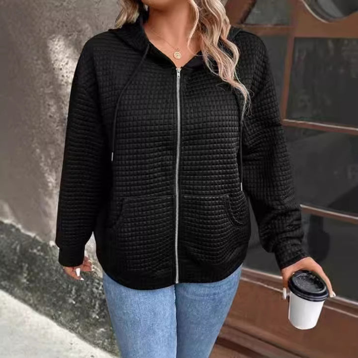 Damen gemütliche Kapuzenjacke aus strukturiertem Material Drune