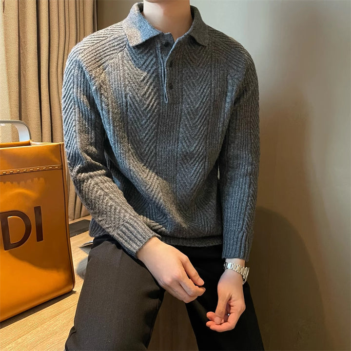 Herren Modischer Strickpullover mit strukturiertem V-Ausschnitt Drune
