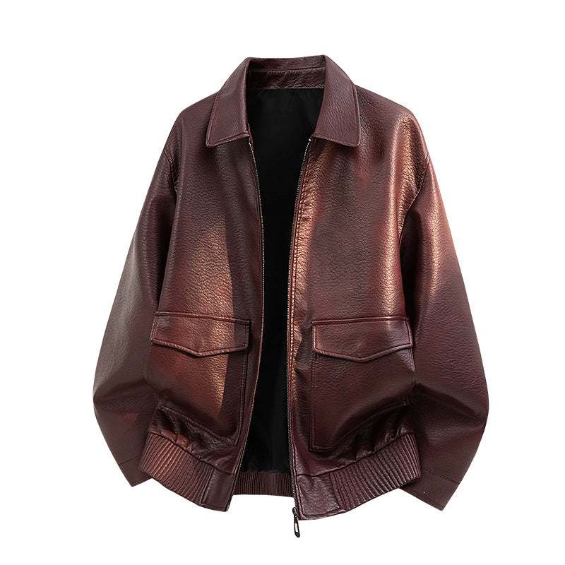 Herren Elegante Kunstleder-Bomberjacke Drune
